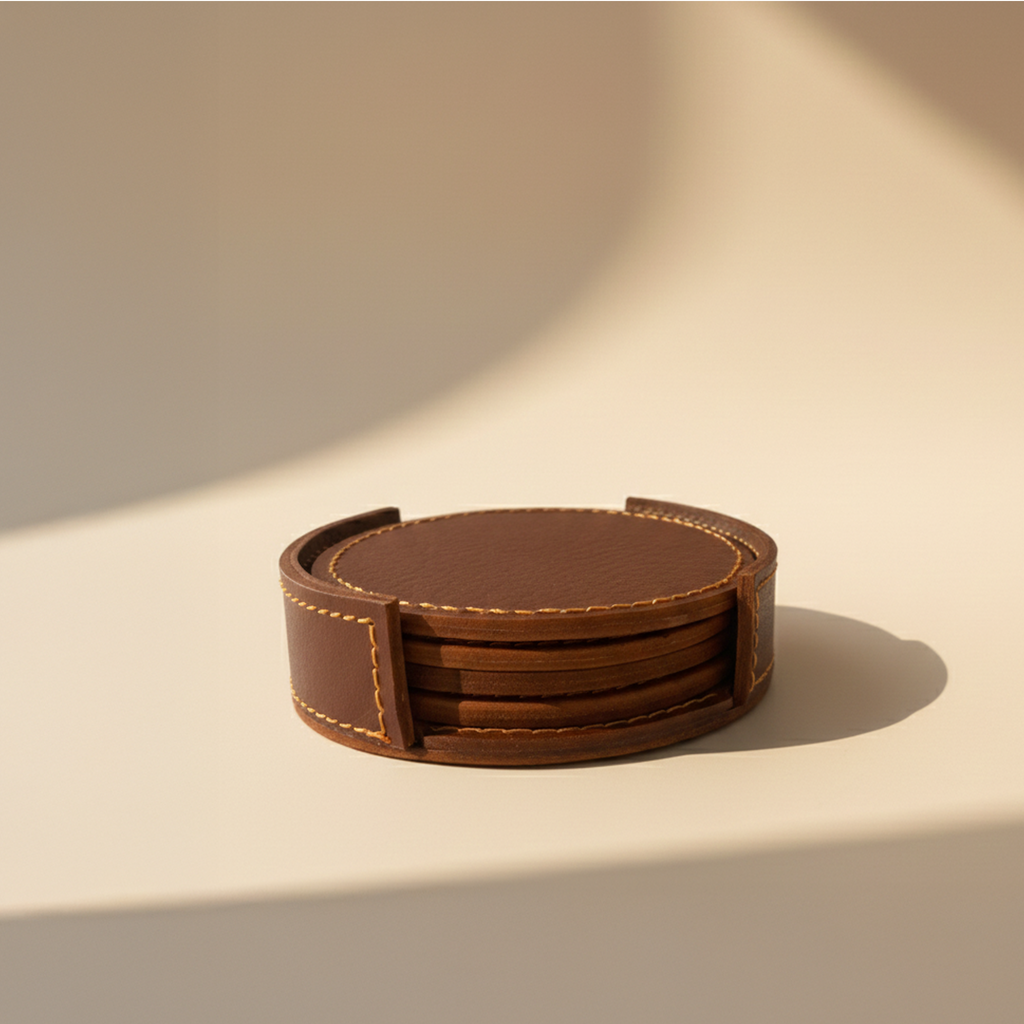 Handmade leather coaster set