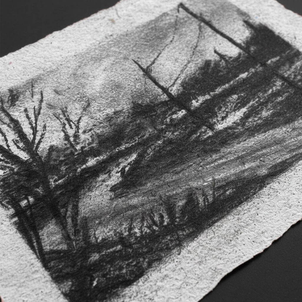 Echoes of a Path — El Yapımı Kağıt Üzerine Orijinal Kömür Çizim