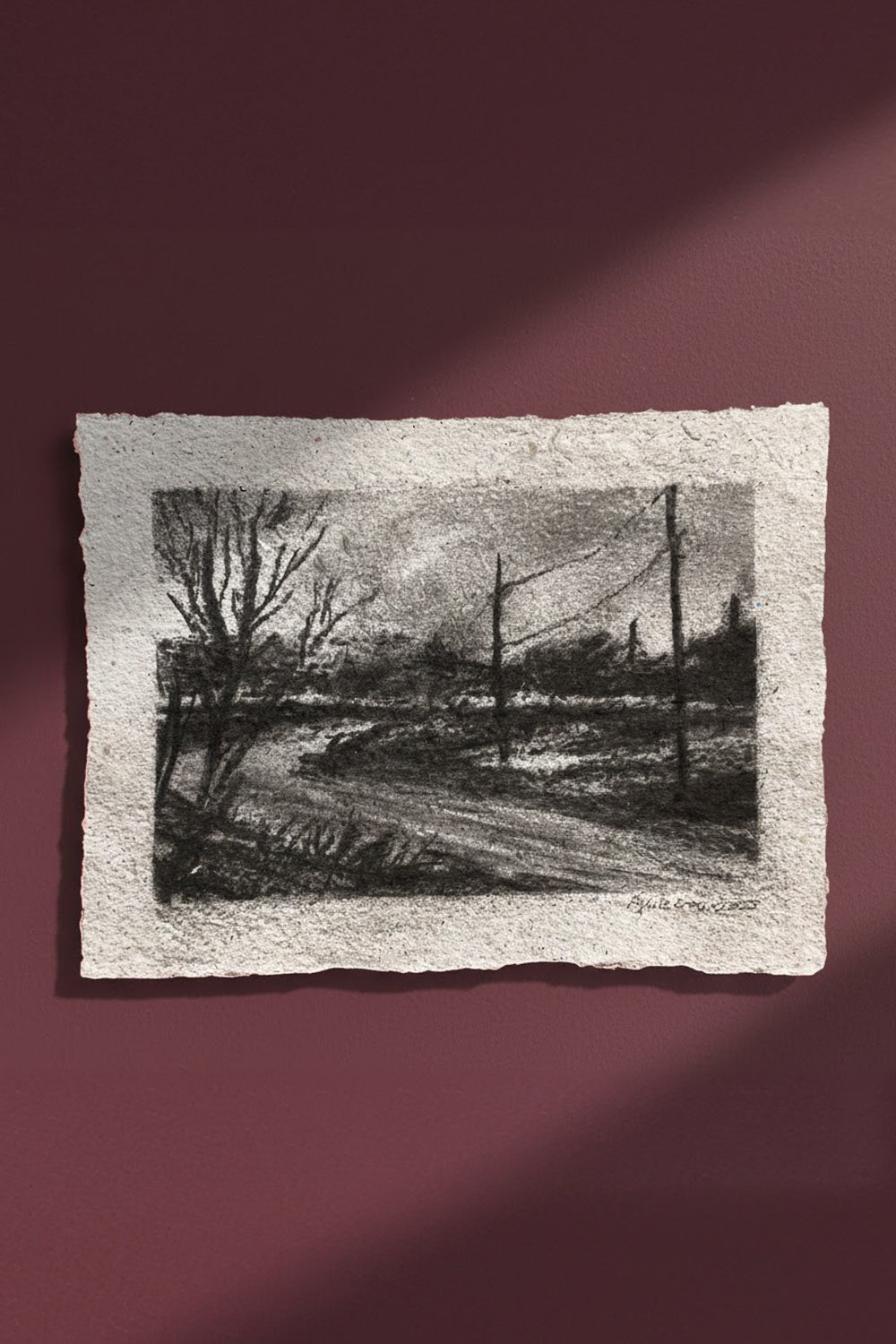 Echoes of a Path — El Yapımı Kağıt Üzerine Orijinal Kömür Çizim